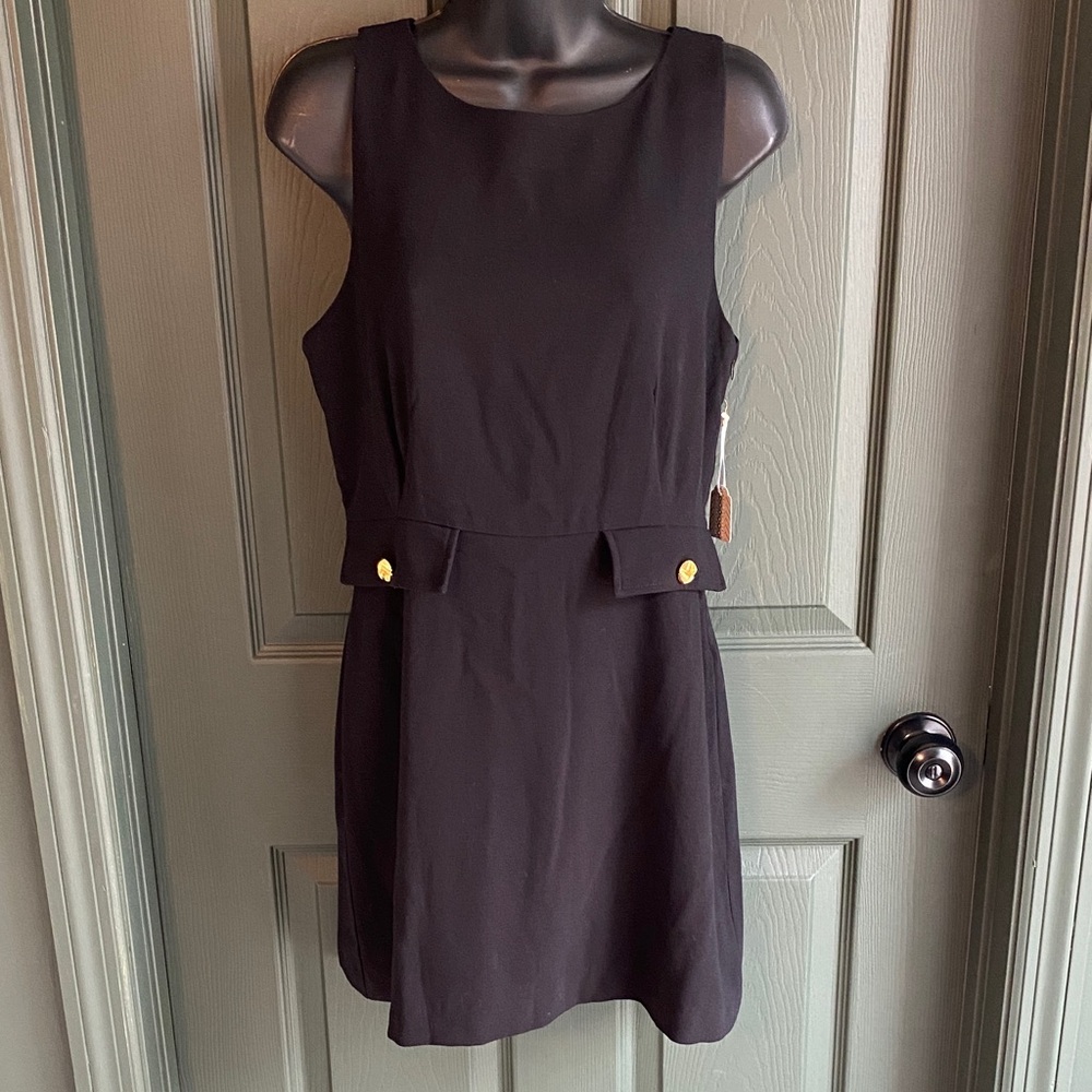 Forever 21 Black Sleeveless A-Line Dress with Gold Buttons